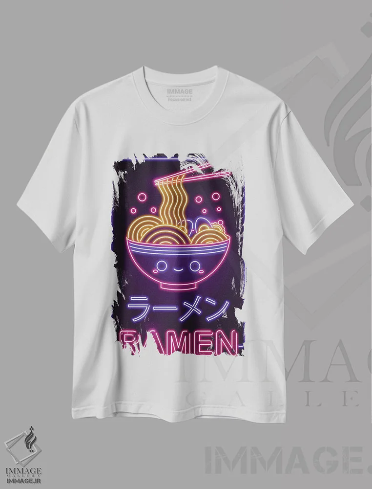 تیشرت سفید طرح دار رامن نئونی، هنر دیجیتال اثر دانی آرت | فروشگاه ایماژ