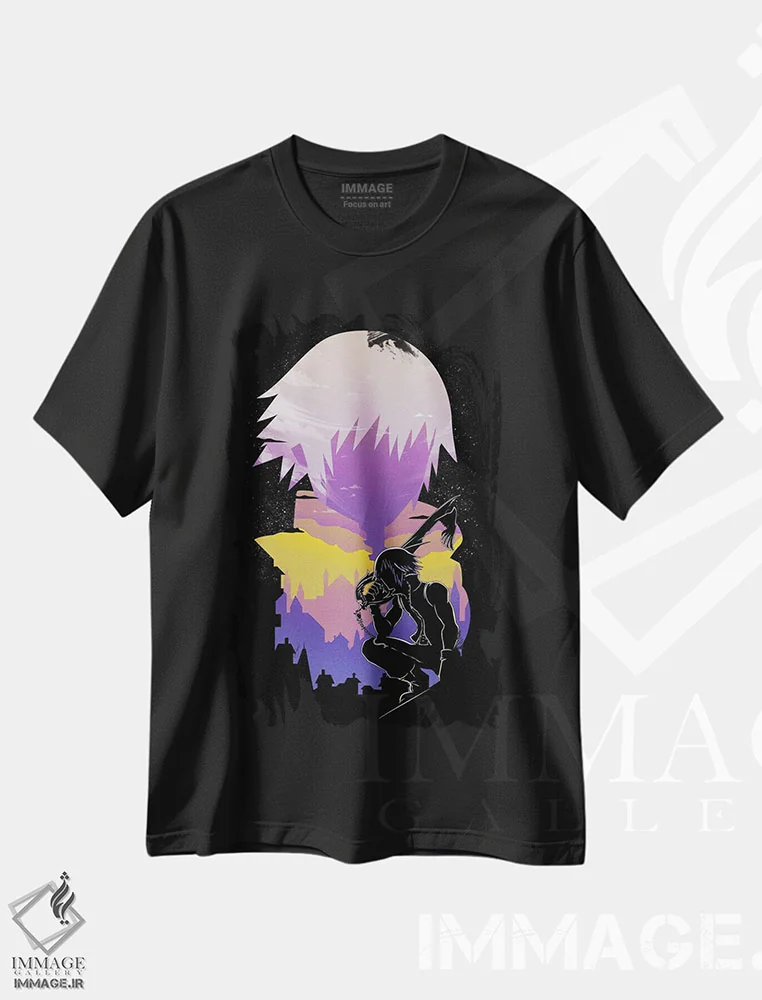 تیشرت مشکی طرح دار نور و تاریکی، هنر دیجیتال اثر دانی آرت | فروشگاه ایماژ