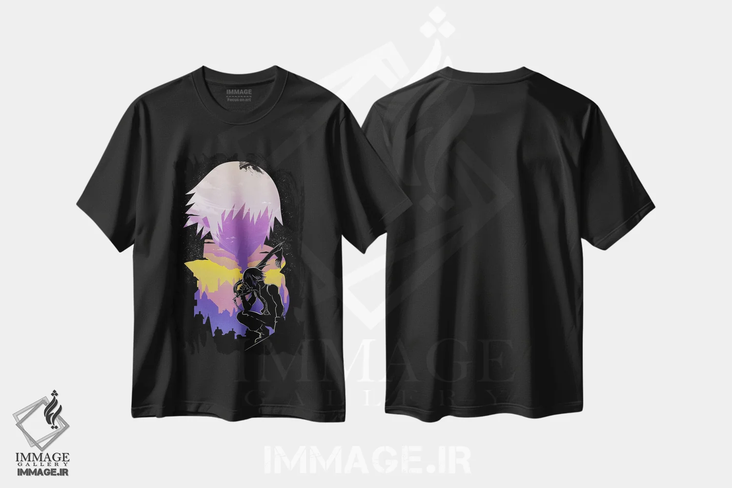 تیشرت مشکی طرح دار نور و تاریکی، هنر دیجیتال اثر دانی آرت | فروشگاه ایماژ