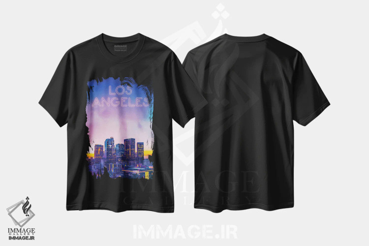 تیشرت مشکی طرح دار غروب آفتاب در لس آنجلس، هنر دیجیتال اثر دانی آرت | immage.ir