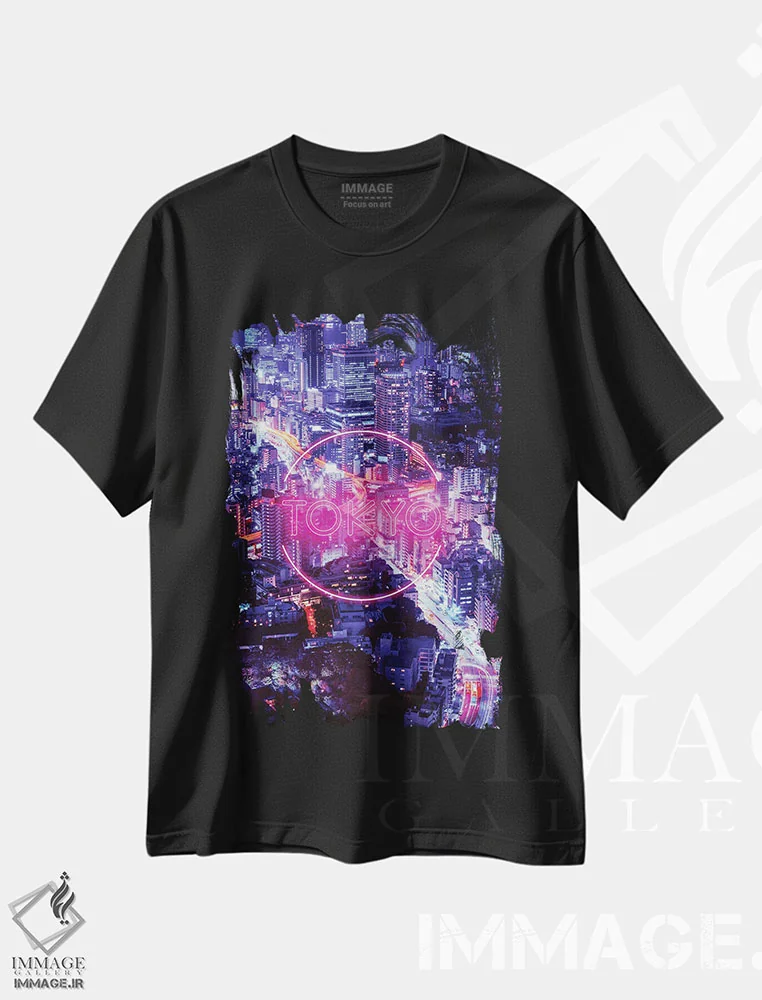 تیشرت مشکی طرح دار توکیو در شب، هنر دیجیتال اثر دانی آرت | immage.ir