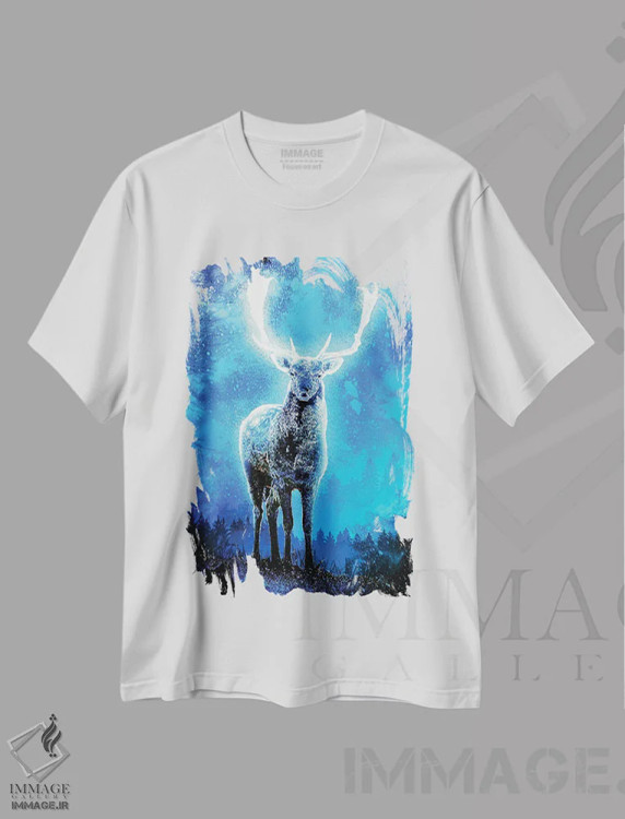 تیشرت سفید طرح دار روح گوزن نورانی، هنر دیجیتال اثر دانی آرت | فروشگاه ایماژ