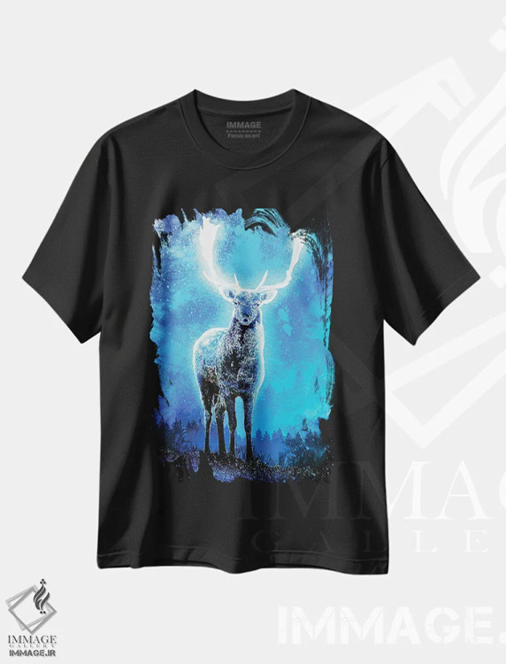 تیشرت مشکی طرح دار روح گوزن نورانی، هنر دیجیتال اثر دانی آرت | immage.ir