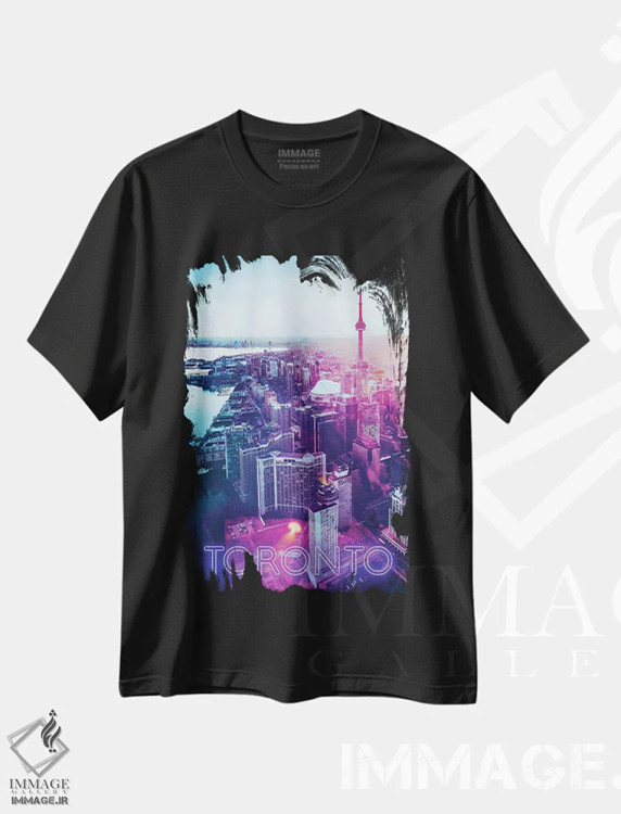 تیشرت مشکی طرح دار طلوع خورشید در تورنتو، هنر دیجیتال اثر دانی آرت | فروشگاه ایماژ