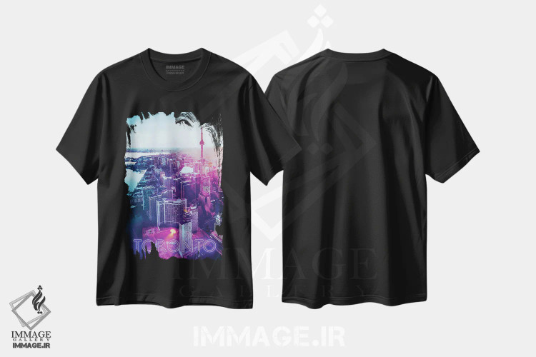 تیشرت مشکی طرح دار طلوع خورشید در تورنتو، هنر دیجیتال اثر دانی آرت | فروشگاه ایماژ