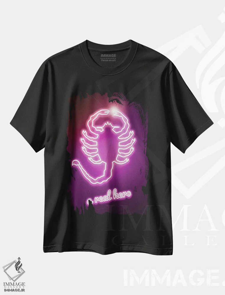 تیشرت مشکی طرح دار قهرمان واقعی نئونی، هنر دیجیتال اثر دانی آرت | immage.ir