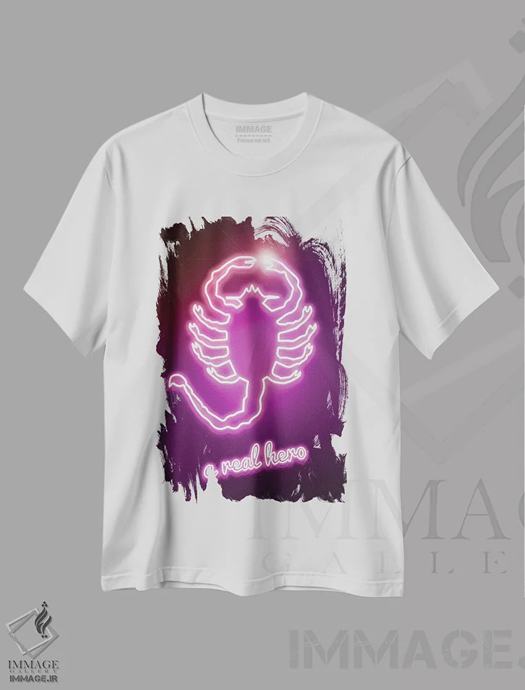 تیشرت سفید طرح دار قهرمان واقعی نئونی، هنر دیجیتال اثر دانی آرت | فروشگاه ایماژ