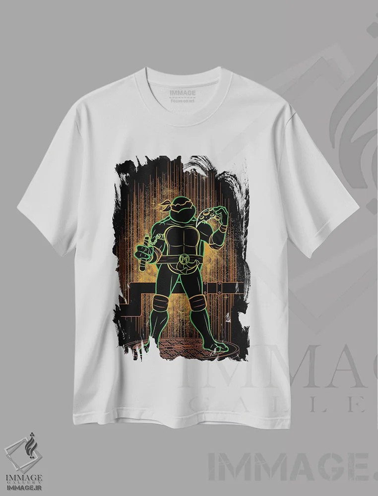 تیشرت سفید طرح دار سایهٔ نینجای نارنجی، هنر دیجیتال اثر دانی آرت | فروشگاه ایماژ