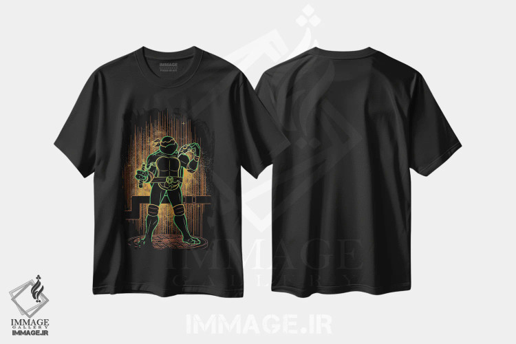 تیشرت مشکی طرح دار سایهٔ نینجای نارنجی، هنر دیجیتال اثر دانی آرت | immage.ir