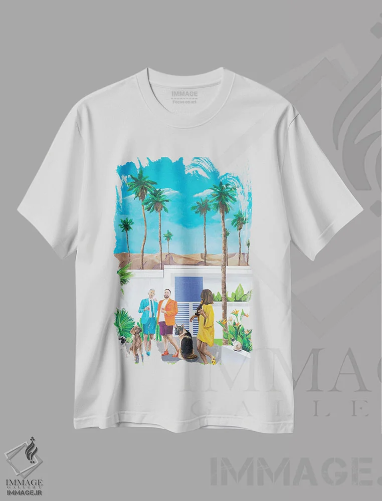 تیشرت سفید طرح دار ساعت کوکتل، تزئینی اثر دن نلسون | فروشگاه ایماژ