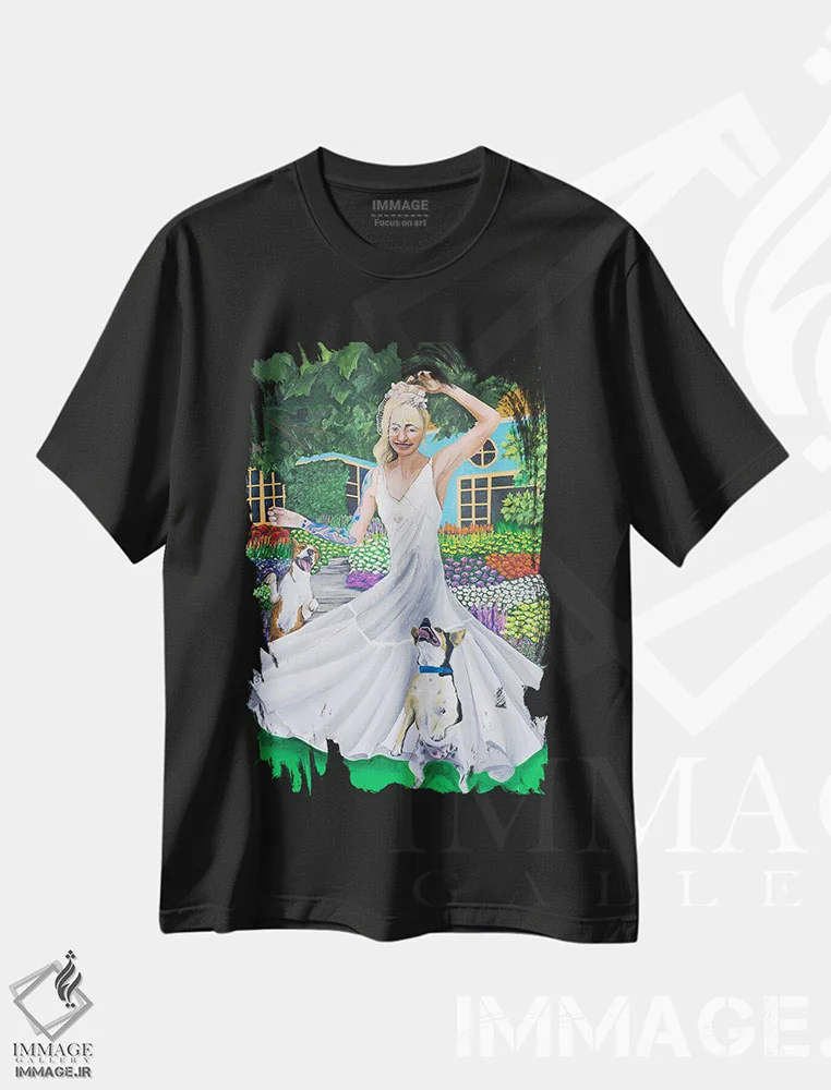 تیشرت مشکی طرح دار مهمانی باغ، تزئینی اثر دن نلسون | فروشگاه ایماژ