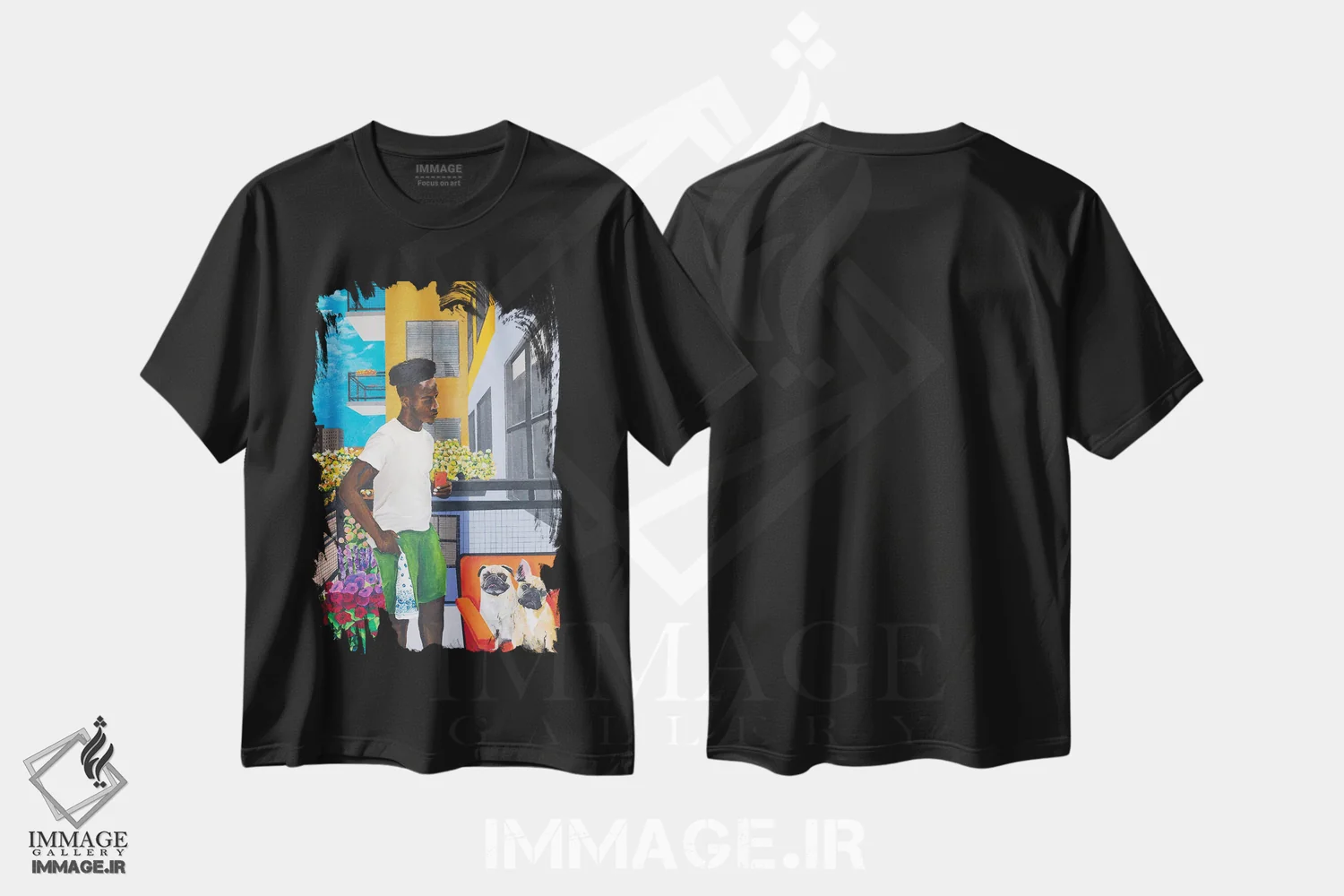 تیشرت مشکی طرح دار پسران بالکن، هنر آمریکایی آفریقایی تبار اثر دن نلسون | فروشگاه ایماژ