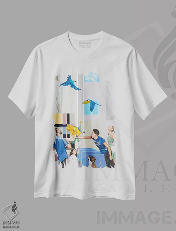 تیشرت سفید طرح دار کی پرنده ها را رها کرد، هنر فاخر معاصر اثر دن نلسون | immage.ir