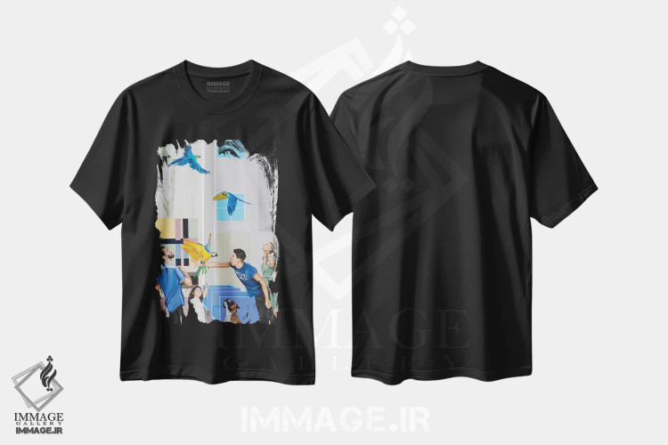 تیشرت مشکی طرح دار کی پرنده ها را رها کرد، هنر فاخر معاصر اثر دن نلسون | فروشگاه ایماژ