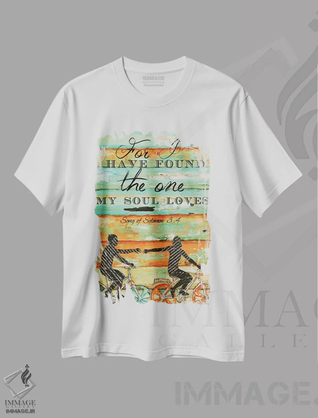 تیشرت سفید طرح دار زیرا من یافته ام، مدیوم اثر دنی فیلیپس | فروشگاه ایماژ
