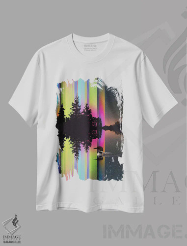 تیشرت سفید طرح دار نورهای دریاچه، هنر فاخر معاصر اثر دیوید لوبلاو | فروشگاه ایماژ