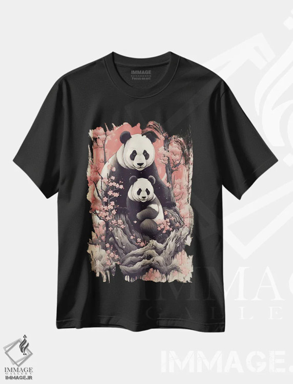 تیشرت مشکی طرح دار پاندا با گل ها، هنر دیجیتال اثر دیوید لوبلاو | immage.ir