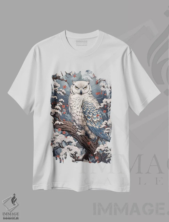 تیشرت سفید طرح دار جغد برفی، هنر دیجیتال اثر دیوید لوبلاو | immage.ir