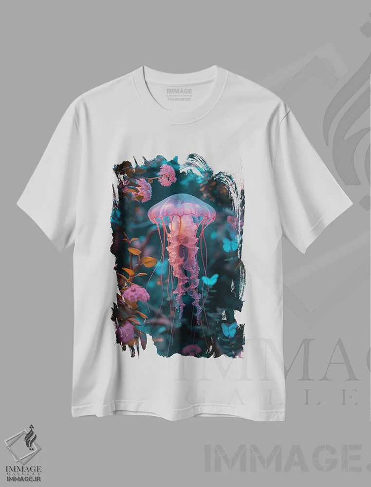 تیشرت سفید طرح دار عروس دریایی-گل، مدیوم اثر دیوید لوبلاو | فروشگاه ایماژ