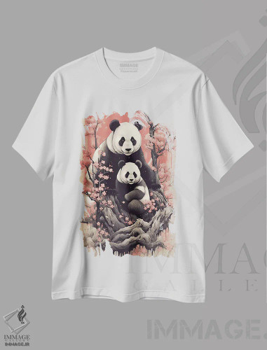 تیشرت سفید طرح دار پاندا با گل ها، هنر دیجیتال اثر دیوید لوبلاو | فروشگاه ایماژ