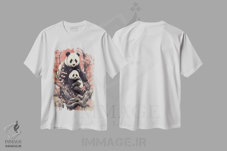 تیشرت سفید طرح دار پاندا با گل ها، هنر دیجیتال اثر دیوید لوبلاو | فروشگاه ایماژ