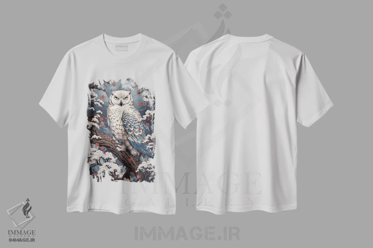 تیشرت سفید طرح دار جغد برفی، هنر دیجیتال اثر دیوید لوبلاو | immage.ir