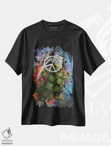 تیشرت مشکی طرح دار نارنجک صلح، هنر دیجیتال اثر دیوید لوبلاو | فروشگاه ایماژ