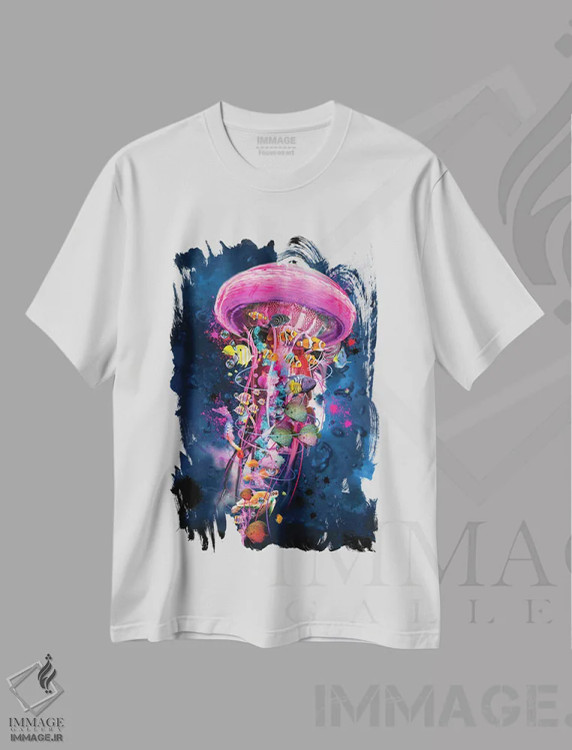 تیشرت سفید طرح دار جهان عروس دریایی برقی صورتی، هنر دیجیتال اثر دیوید لوبلاو | immage.ir