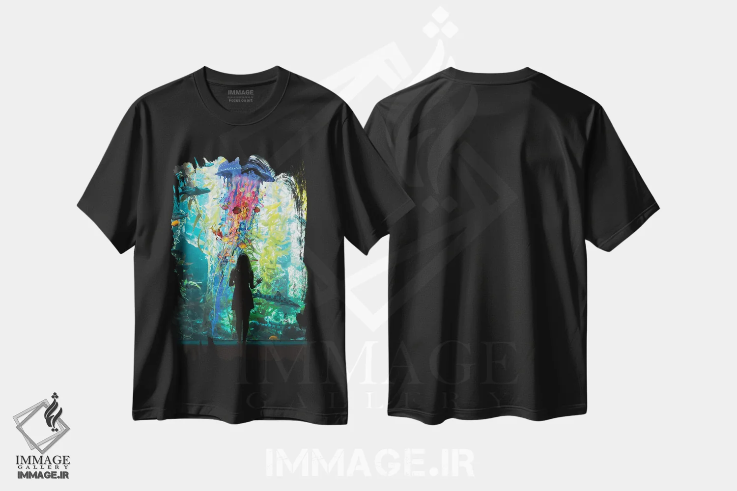 تیشرت مشکی طرح دار جهان عروس دریایی برقی یک آکواریوم است، هنر دیجیتال اثر دیوید لوبلاو | immage.ir