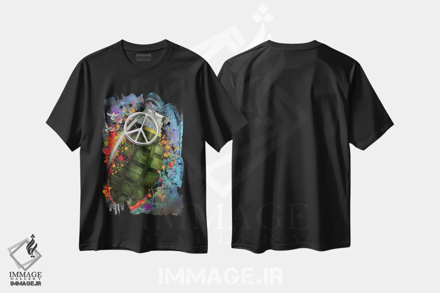 تیشرت مشکی طرح دار نارنجک صلح، هنر دیجیتال اثر دیوید لوبلاو | فروشگاه ایماژ