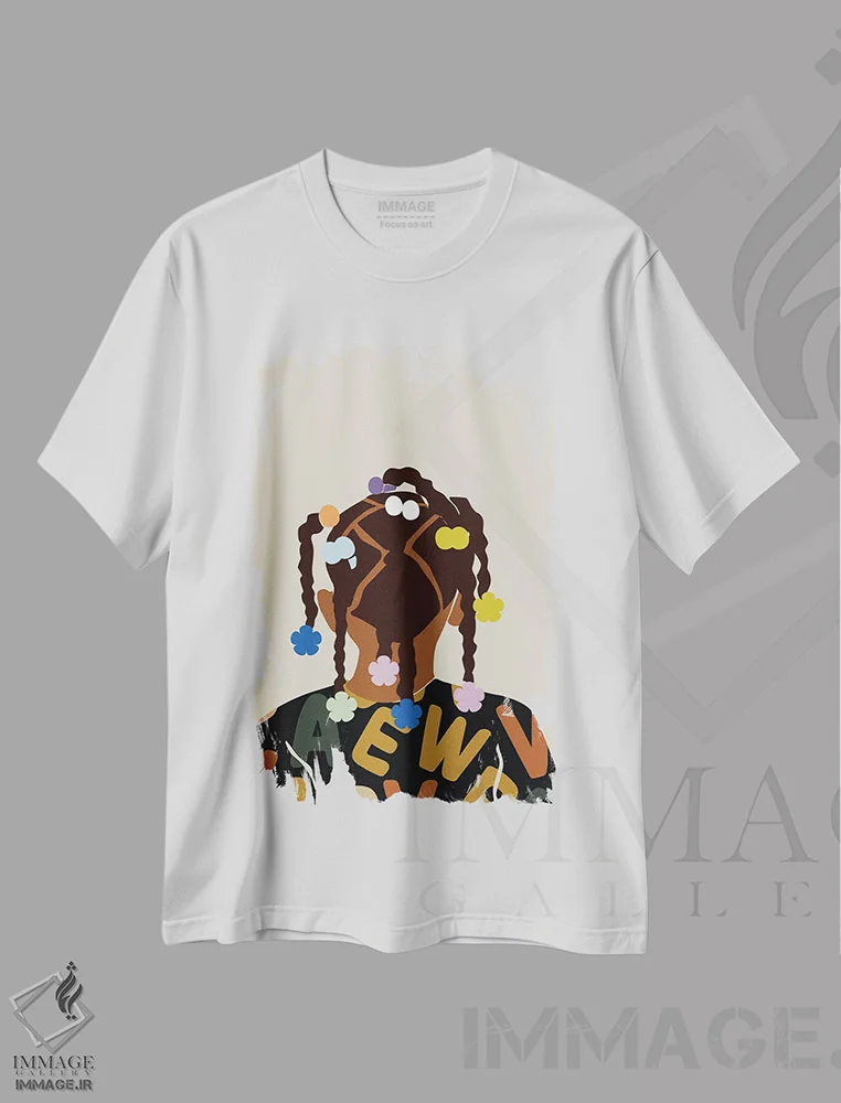 تیشرت سفید طرح دار بازگشت به مدرسه، هنر آمریکایی آفریقایی تبار اثر دومونیک براون | فروشگاه ایماژ