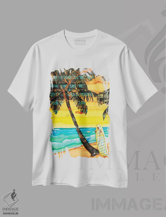 تیشرت سفید طرح دار یکشنبه نخل، دکور ساحلی اثر دنی فیلیپس | immage.ir