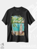 تیشرت مشکی طرح دار زمان موج سواری، دکور ساحلی اثر دنی فیلیپس | فروشگاه ایماژ