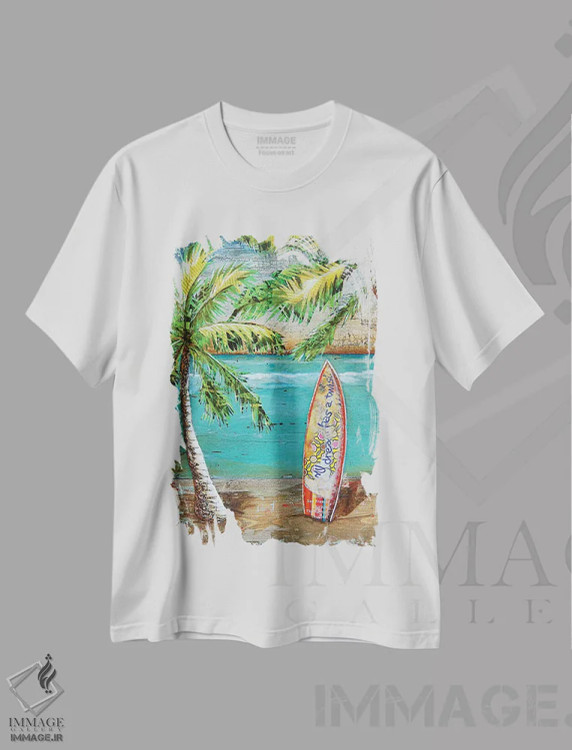 تیشرت سفید طرح دار زمان موج سواری، دکور ساحلی اثر دنی فیلیپس | immage.ir