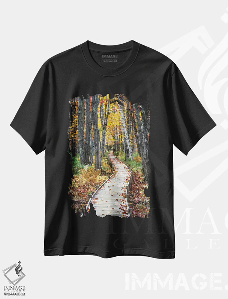تیشرت مشکی طرح دار پیاده روی پاییزی ۱، مدیوم اثر دنی هد | فروشگاه ایماژ