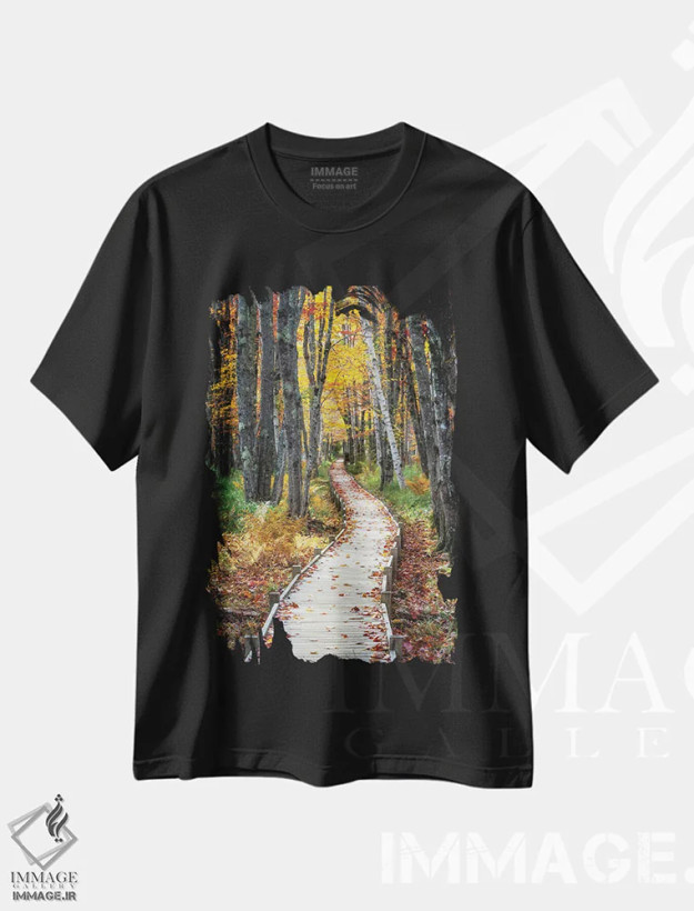 تیشرت مشکی طرح دار پیاده روی پاییزی ۱، مدیوم اثر دنی هد | فروشگاه ایماژ