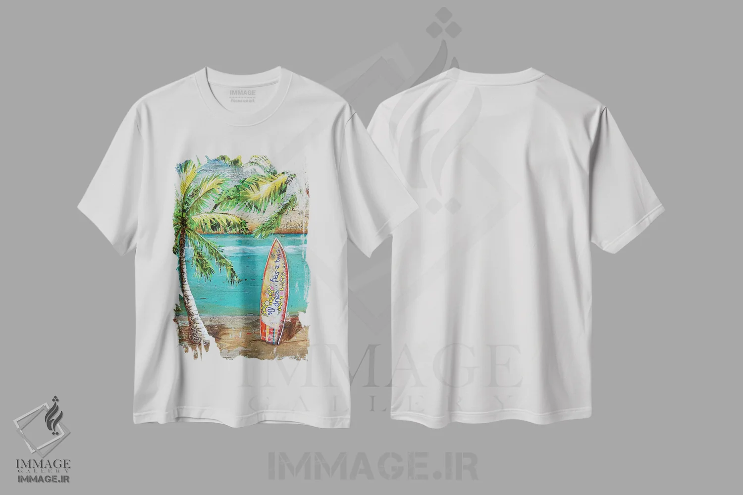 تیشرت سفید طرح دار زمان موج سواری، دکور ساحلی اثر دنی فیلیپس | immage.ir