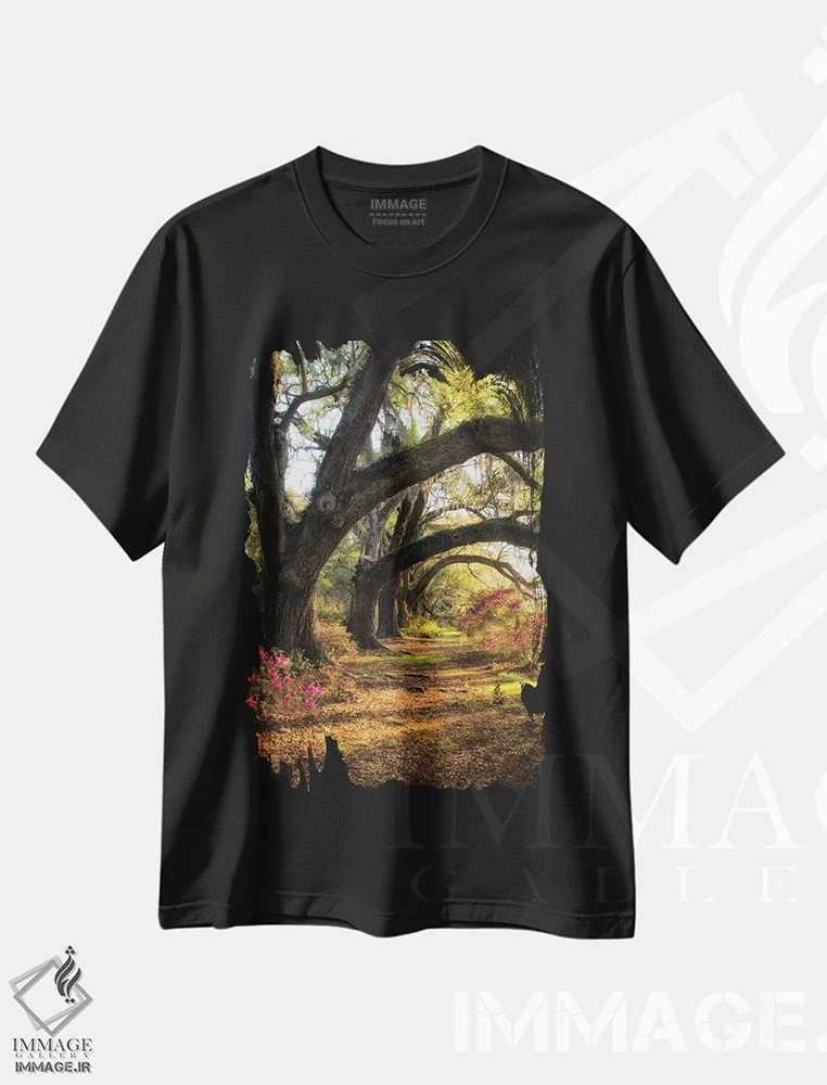 تیشرت مشکی طرح دار زیر بلوط های همیشه سبز ۲، مدیوم اثر دنی هد | فروشگاه ایماژ