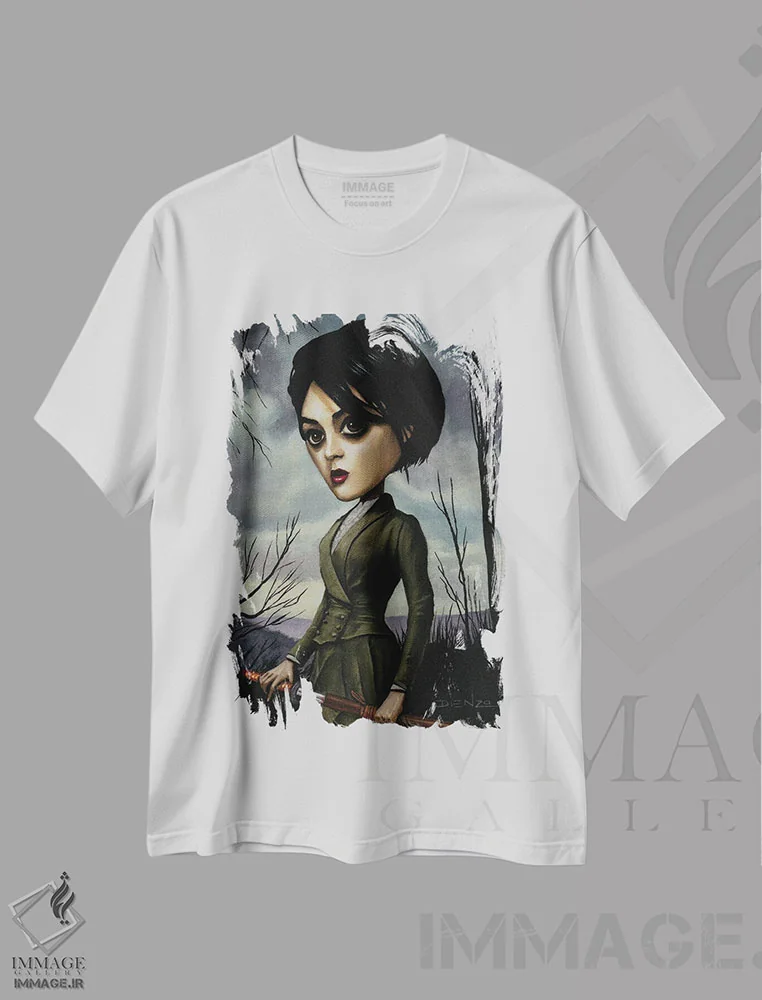 تیشرت سفید طرح دار بازگشت آلاناً، دکوراسیون جایگزین اثر دیینزو | فروشگاه ایماژ