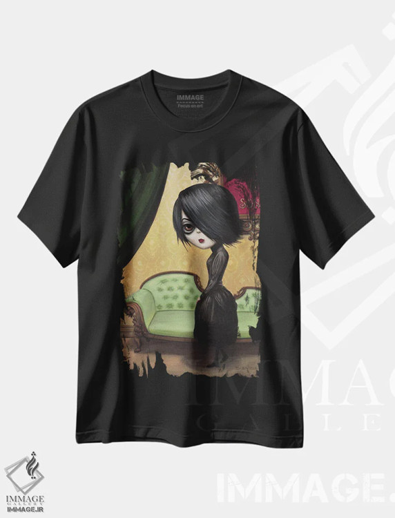 تیشرت مشکی طرح دار کار ویکتوریا، دکوراسیون جایگزین اثر دیینزو | فروشگاه ایماژ
