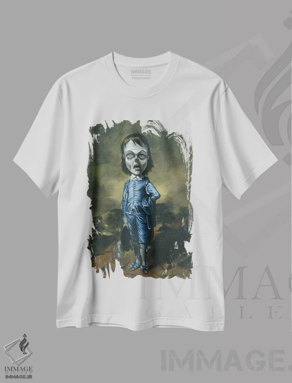 تیشرت سفید طرح دار برخاستن پسر آبی، دکوراسیون جایگزین اثر دیینزو | فروشگاه ایماژ
