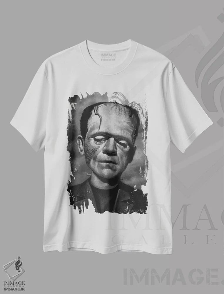 تیشرت سفید طرح دار فرانکنشتاین، هنر فاخر معاصر اثر دیینزو | فروشگاه ایماژ