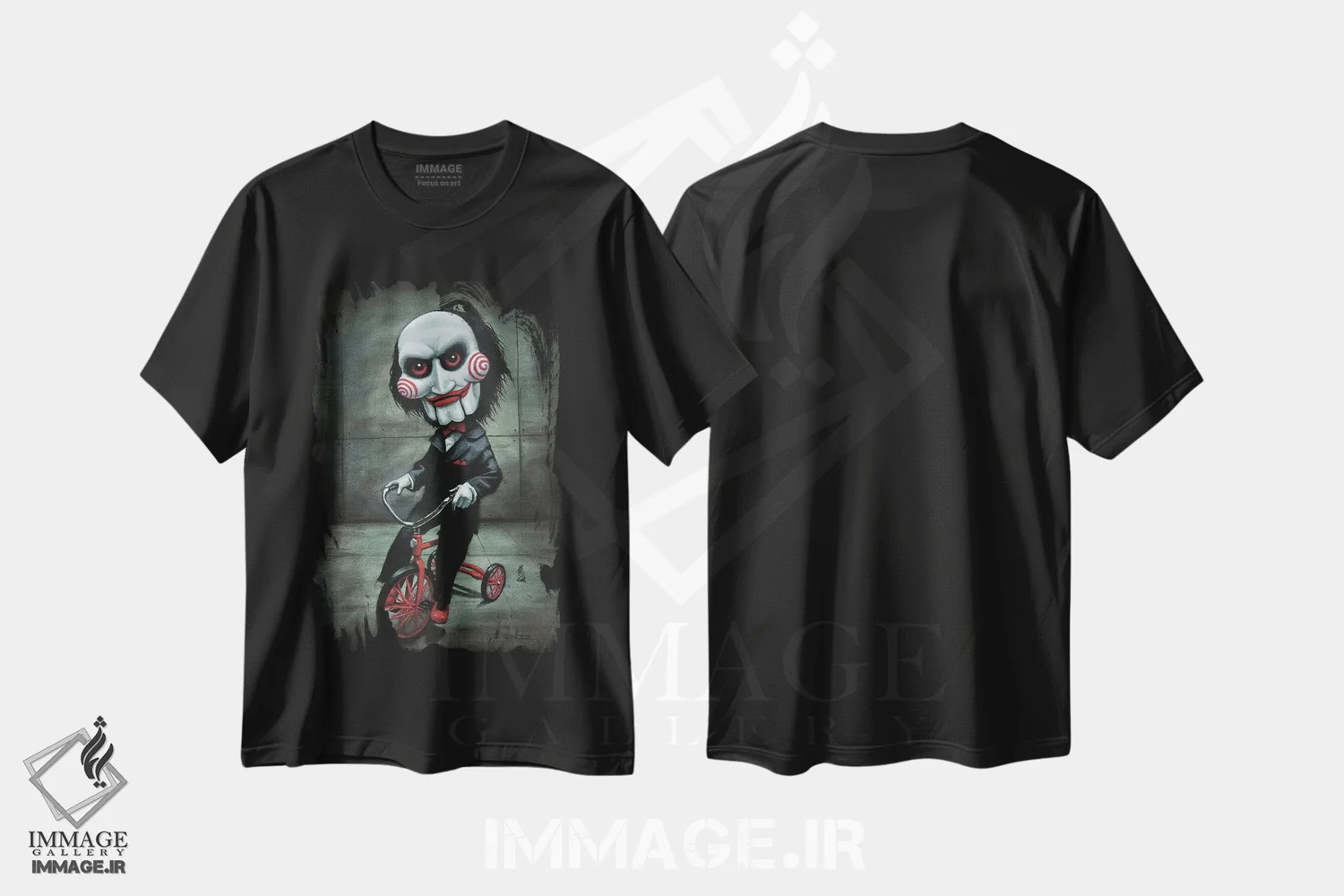 تیشرت مشکی طرح دار اره کشی بیلی، هنر فاخر معاصر اثر دیینزو | فروشگاه ایماژ