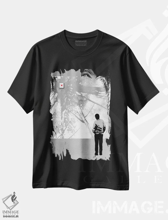 تیشرت مشکی طرح دار انتقال ۴۰۴، هنر دیجیتال سیاه و سفید اثر راب دابی | فروشگاه ایماژ