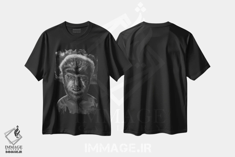 تیشرت مشکی طرح دار مرد گرگ نما، هنر فاخر معاصر اثر دیینزو | immage.ir