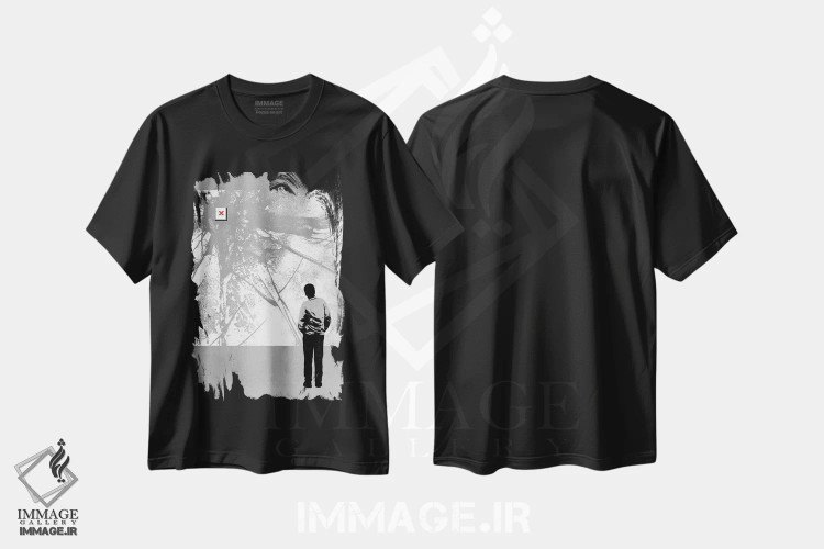 تیشرت مشکی طرح دار انتقال ۴۰۴، هنر دیجیتال سیاه و سفید اثر راب دابی | فروشگاه ایماژ