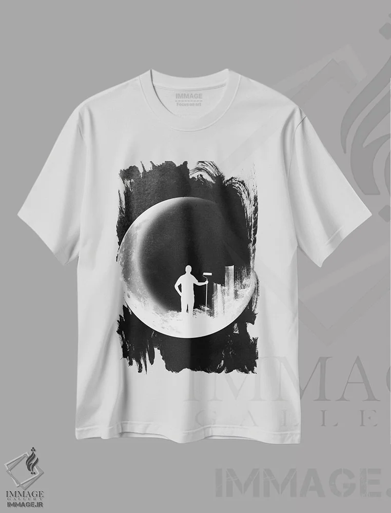 تیشرت سفید طرح دار اعتدال شب و روز، هنر دیجیتال سیاه و سفید اثر راب دابی | immage.ir