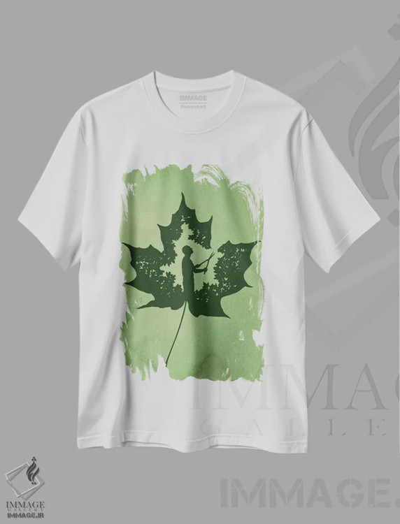 تیشرت سفید طرح دار برگی نو، هنر دیجیتال اثر راب دابی | فروشگاه ایماژ