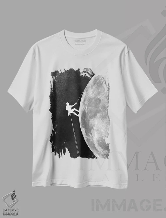 تیشرت سفید طرح دار صعود، هنر دیجیتال سیاه و سفید اثر راب دابی | فروشگاه ایماژ