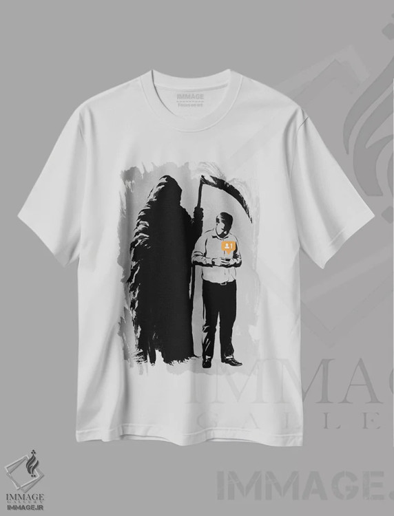 تیشرت سفید طرح دار دنبال کننده جدید، هنر دیجیتال سیاه و سفید اثر راب دابی | فروشگاه ایماژ